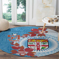 Personalised Fiji Day Round Carpet Fijian Tapa Pattern Mix Tagimoucia - Blue Version LT14 - Polynesian Pride