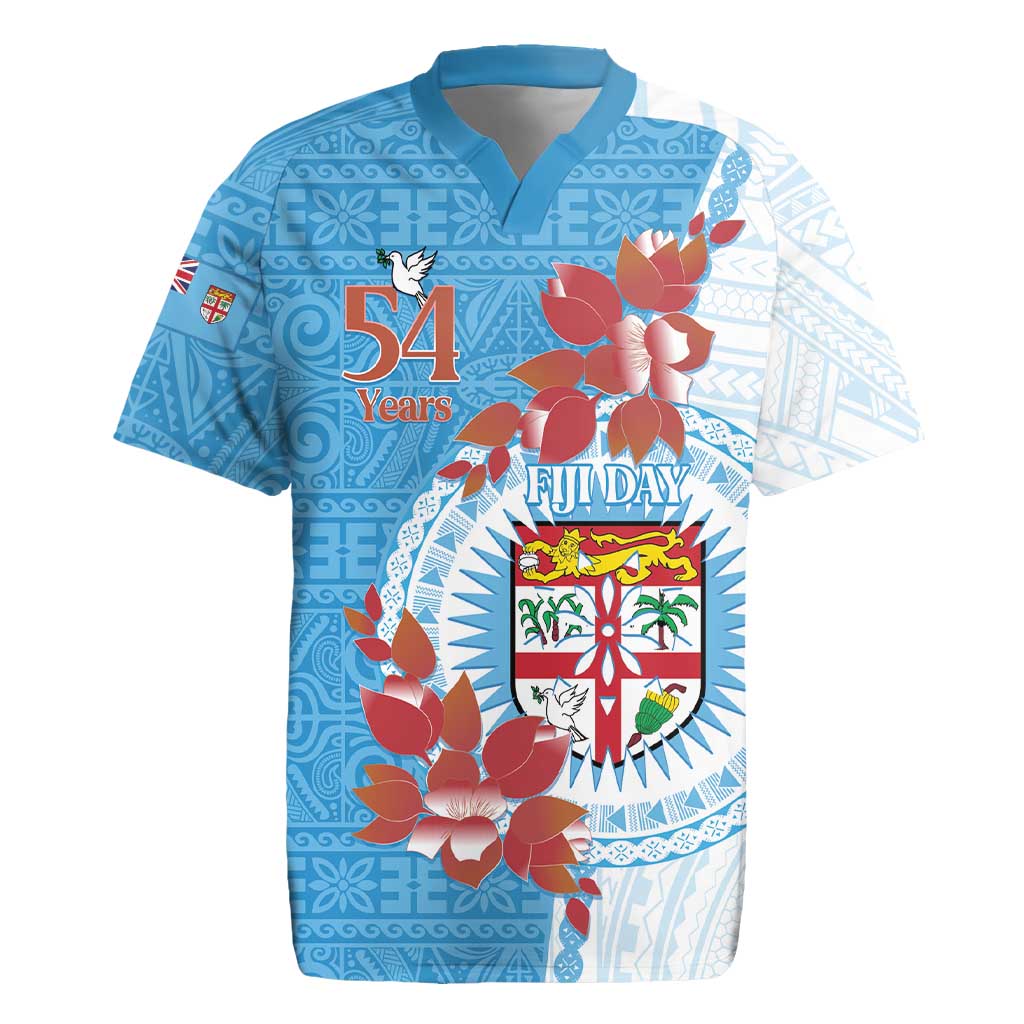Personalised Fiji Day Rugby Jersey Fijian Tapa Pattern Mix Tagimoucia - Blue Version LT14 Blue - Polynesian Pride
