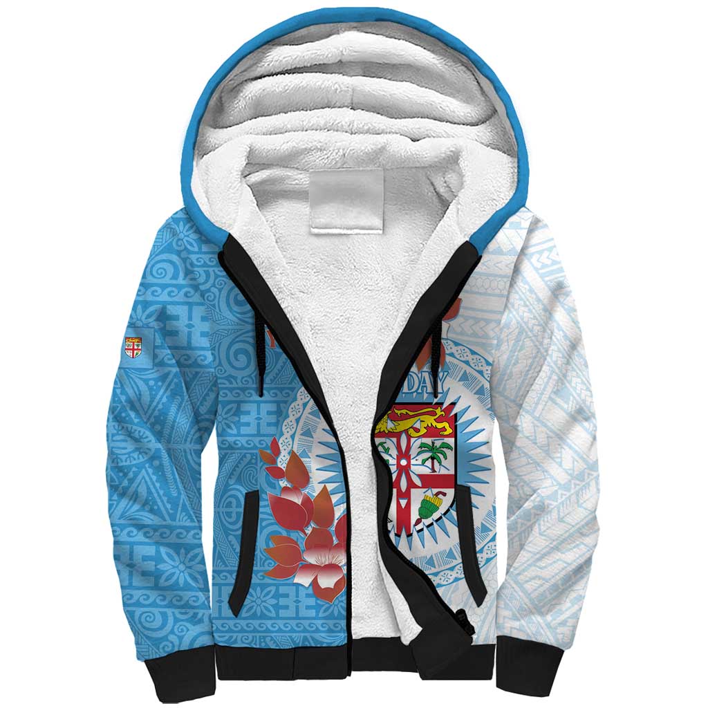 Personalised Fiji Day Sherpa Hoodie Fijian Tapa Pattern Mix Tagimoucia - Blue Version LT14 Unisex Blue - Polynesian Pride