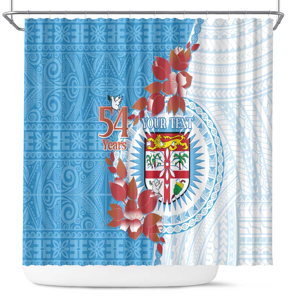 Personalised Fiji Day Shower Curtain Fijian Tapa Pattern Mix Tagimoucia - Blue Version LT14 Blue - Polynesian Pride