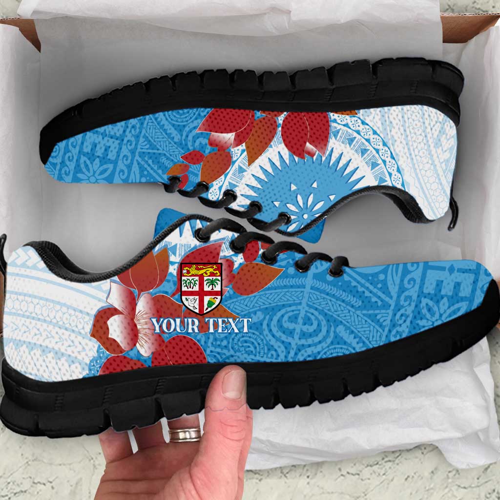 Personalised Fiji Day Sneakers Fijian Tapa Pattern Mix Tagimoucia - Blue Version LT14 Blue - Polynesian Pride