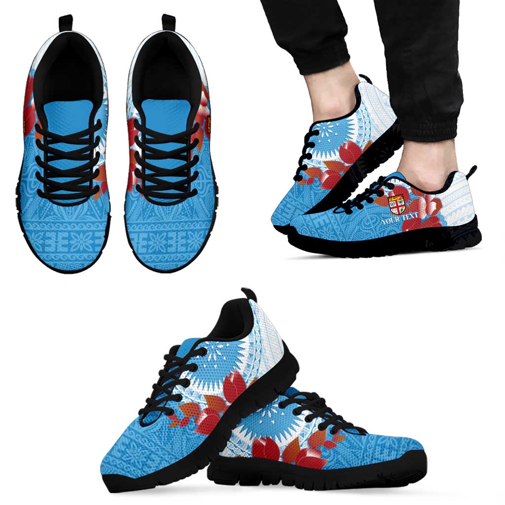 Personalised Fiji Day Sneakers Fijian Tapa Pattern Mix Tagimoucia - Blue Version LT14 - Polynesian Pride