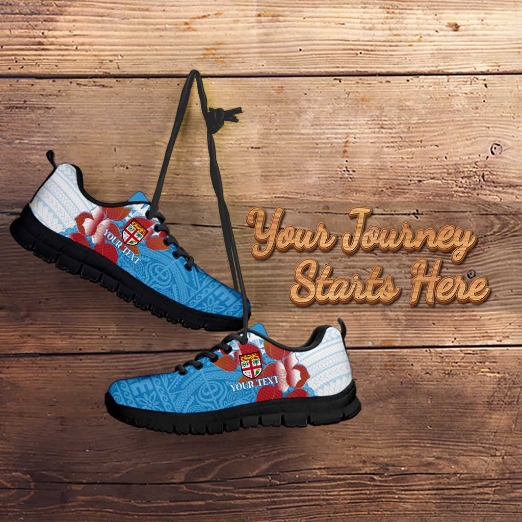 Personalised Fiji Day Sneakers Fijian Tapa Pattern Mix Tagimoucia - Blue Version LT14 - Polynesian Pride