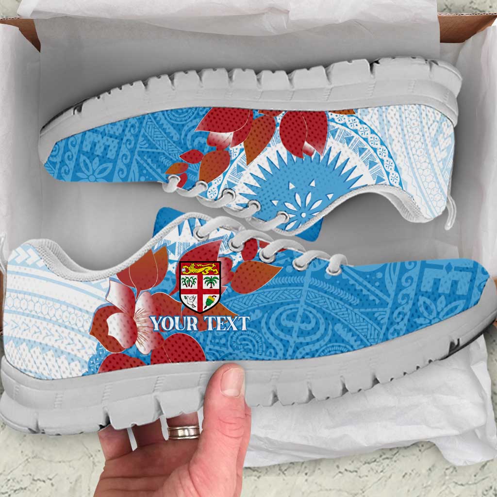 Personalised Fiji Day Sneakers Fijian Tapa Pattern Mix Tagimoucia - Blue Version LT14 Blue - Polynesian Pride