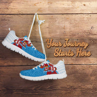 Personalised Fiji Day Sneakers Fijian Tapa Pattern Mix Tagimoucia - Blue Version LT14 - Polynesian Pride