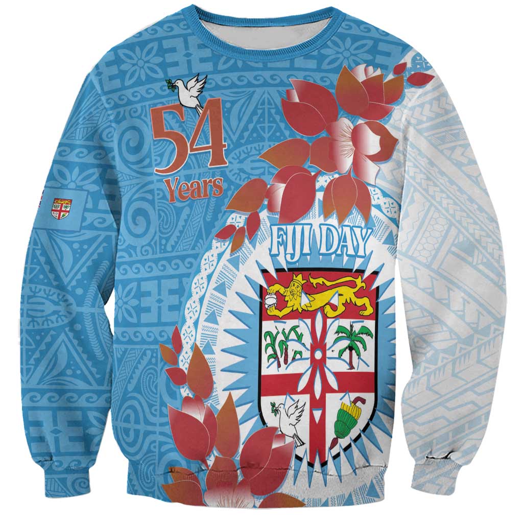 Personalised Fiji Day Sweatshirt Fijian Tapa Pattern Mix Tagimoucia - Blue Version LT14 Unisex Blue - Polynesian Pride