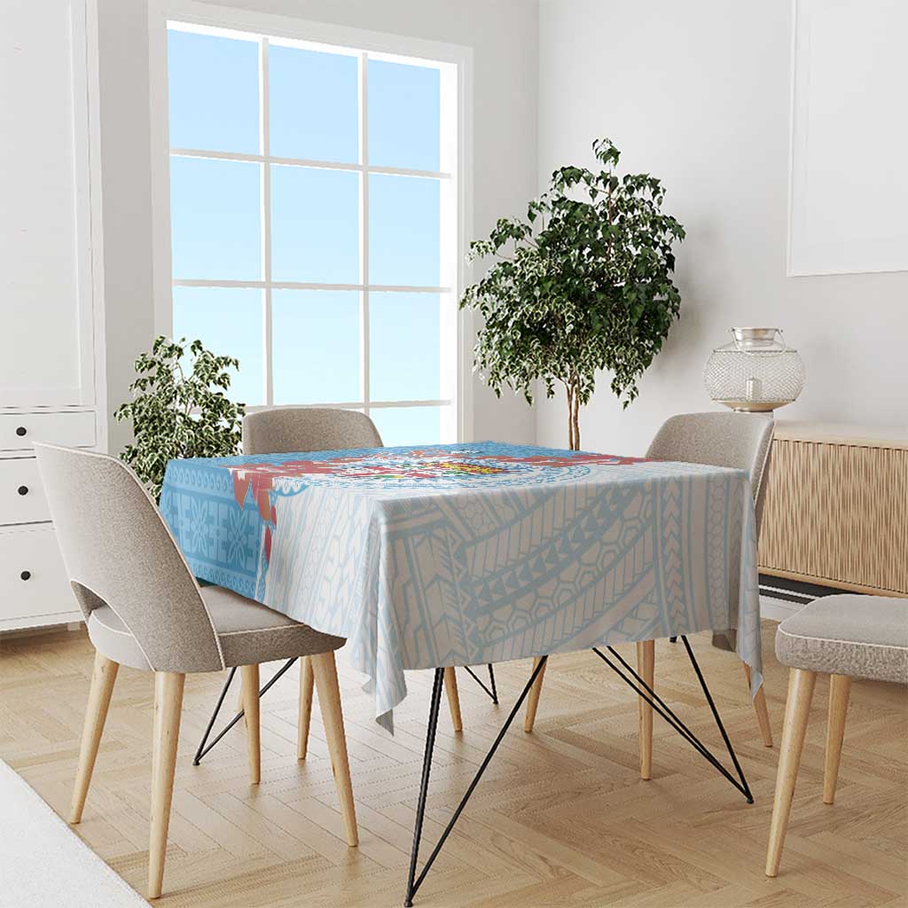 Personalised Fiji Day Tablecloth Fijian Tapa Pattern Mix Tagimoucia - Blue Version LT14 - Polynesian Pride