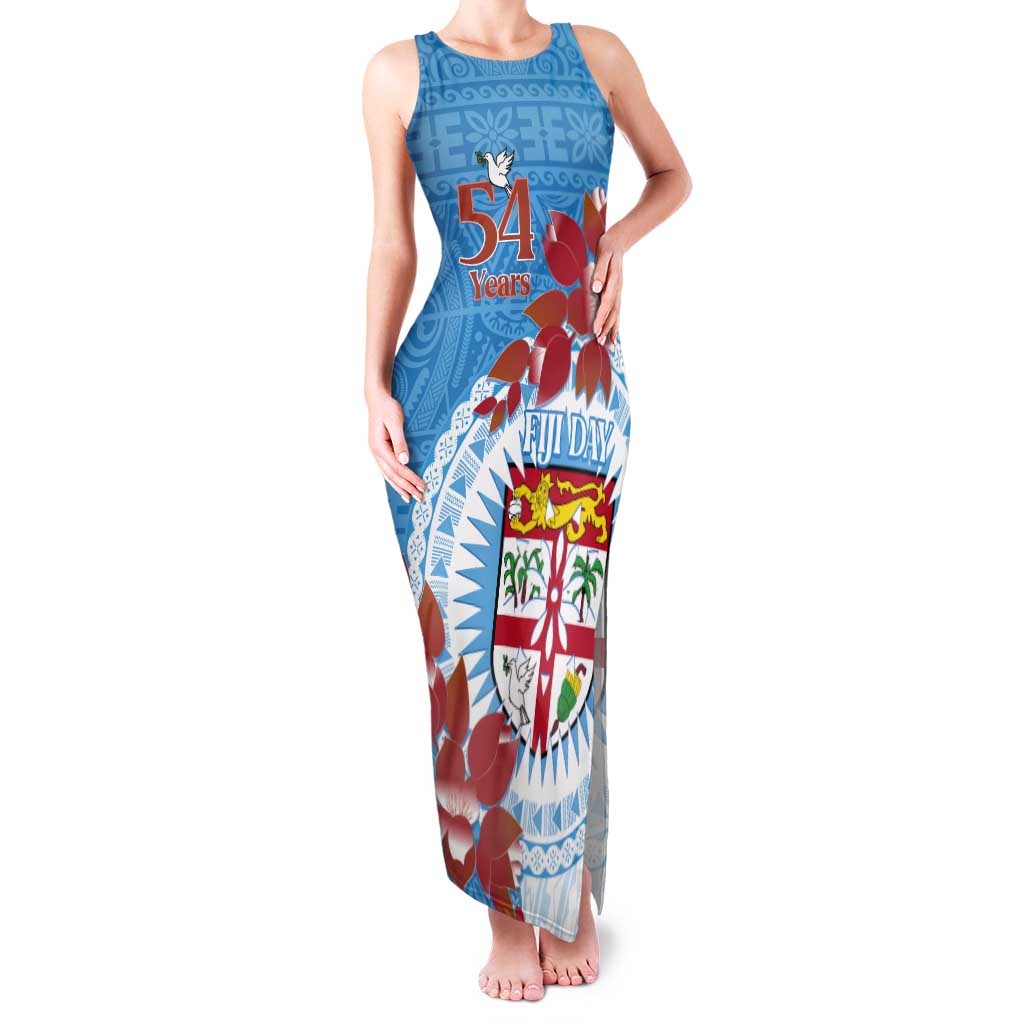 Personalised Fiji Day Tank Maxi Dress Fijian Tapa Pattern Mix Tagimoucia - Blue Version LT14 Women Blue - Polynesian Pride