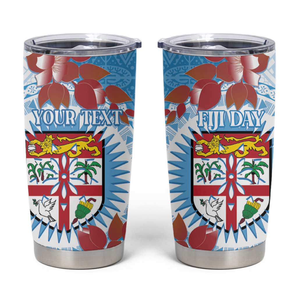 Personalised Fiji Day Tumbler Cup Fijian Tapa Pattern Mix Tagimoucia - Blue Version LT14 Blue - Polynesian Pride