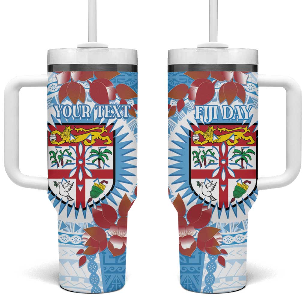 Personalised Fiji Day Tumbler With Handle Fijian Tapa Pattern Mix Tagimoucia - Blue Version LT14 One Size: 40 oz Blue - Polynesian Pride