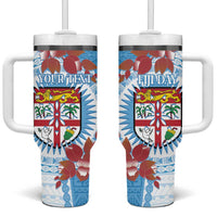 Personalised Fiji Day Tumbler With Handle Fijian Tapa Pattern Mix Tagimoucia - Blue Version LT14 One Size: 40 oz Blue - Polynesian Pride