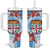 Personalised Fiji Day Tumbler With Handle Fijian Tapa Pattern Mix Tagimoucia - Blue Version