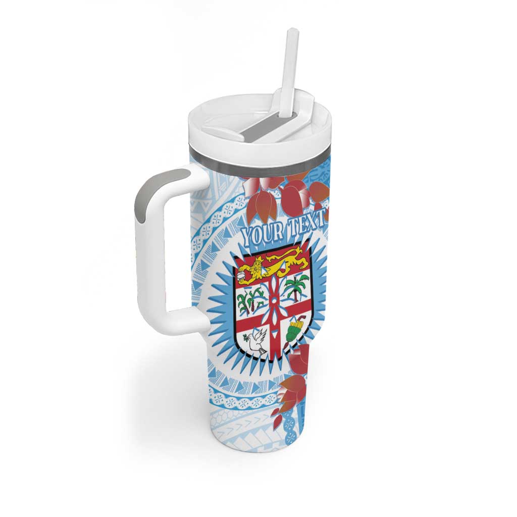 Personalised Fiji Day Tumbler With Handle Fijian Tapa Pattern Mix Tagimoucia - Blue Version LT14 - Polynesian Pride