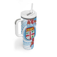 Personalised Fiji Day Tumbler With Handle Fijian Tapa Pattern Mix Tagimoucia - Blue Version LT14 - Polynesian Pride