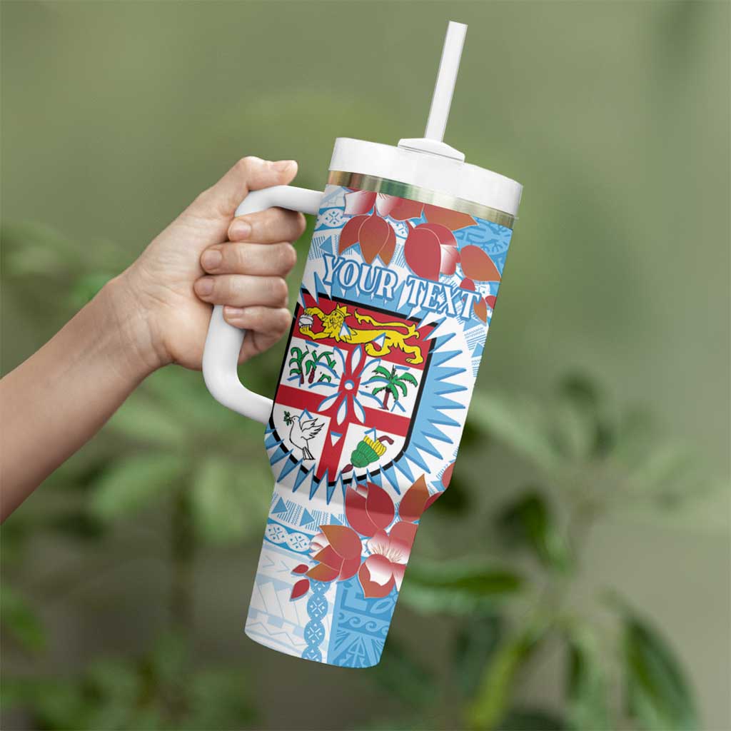 Personalised Fiji Day Tumbler With Handle Fijian Tapa Pattern Mix Tagimoucia - Blue Version LT14 - Polynesian Pride