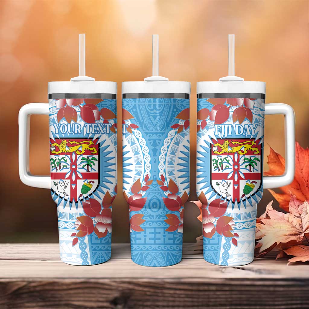 Personalised Fiji Day Tumbler With Handle Fijian Tapa Pattern Mix Tagimoucia - Blue Version LT14 - Polynesian Pride