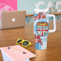 Personalised Fiji Day Tumbler With Handle Fijian Tapa Pattern Mix Tagimoucia - Blue Version LT14 - Polynesian Pride