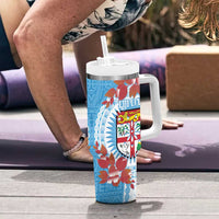 Personalised Fiji Day Tumbler With Handle Fijian Tapa Pattern Mix Tagimoucia - Blue Version LT14 - Polynesian Pride