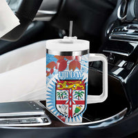 Personalised Fiji Day Tumbler With Handle Fijian Tapa Pattern Mix Tagimoucia - Blue Version LT14 - Polynesian Pride