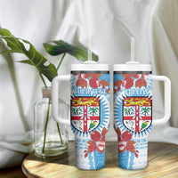 Personalised Fiji Day Tumbler With Handle Fijian Tapa Pattern Mix Tagimoucia - Blue Version LT14 - Polynesian Pride