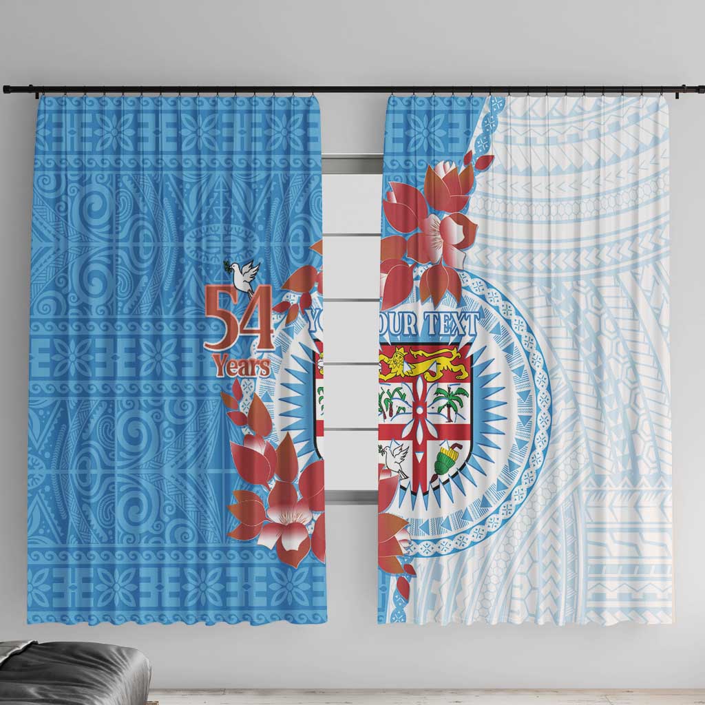 Personalised Fiji Day Window Curtain Fijian Tapa Pattern Mix Tagimoucia - Blue Version LT14 With Hooks Blue - Polynesian Pride