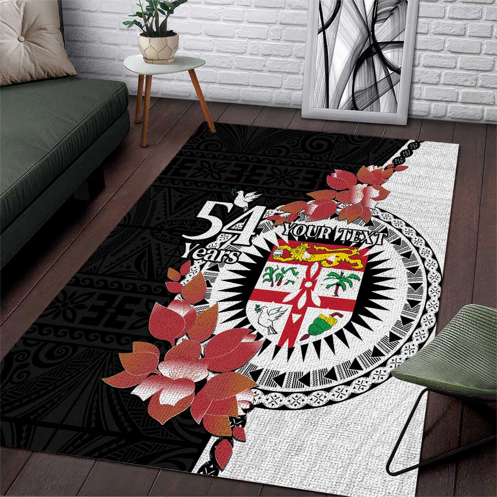 Personalised Fiji Day Area Rug Fijian Tapa Pattern Mix Tagimoucia - Black Version LT14 Black - Polynesian Pride