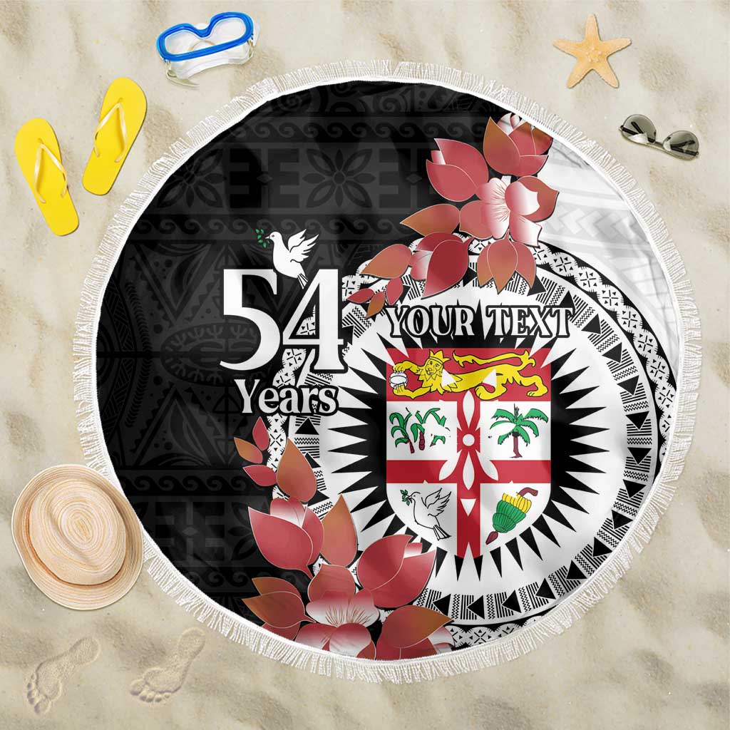 Personalised Fiji Day Beach Blanket Fijian Tapa Pattern Mix Tagimoucia - Black Version LT14 One Size 150cm Black - Polynesian Pride