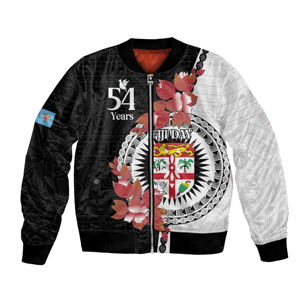 Personalised Fiji Day Bomber Jacket Fijian Tapa Pattern Mix Tagimoucia - Black Version LT14 Unisex Black - Polynesian Pride