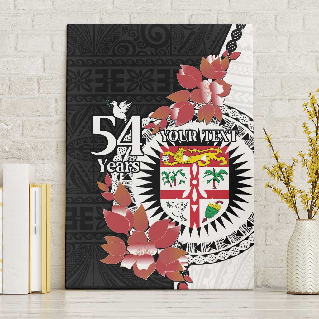 Personalised Fiji Day Canvas Wall Art Fijian Tapa Pattern Mix Tagimoucia - Black Version LT14 Without Frame Black - Polynesian Pride