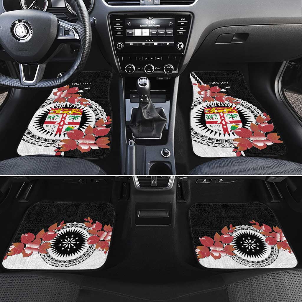 Personalised Fiji Day Car Mats Fijian Tapa Pattern Mix Tagimoucia - Black Version LT14 Set 4pcs Black - Polynesian Pride