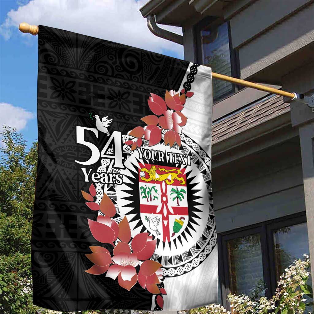 Personalised Fiji Day Garden Flag Fijian Tapa Pattern Mix Tagimoucia - Black Version LT14 - Polynesian Pride