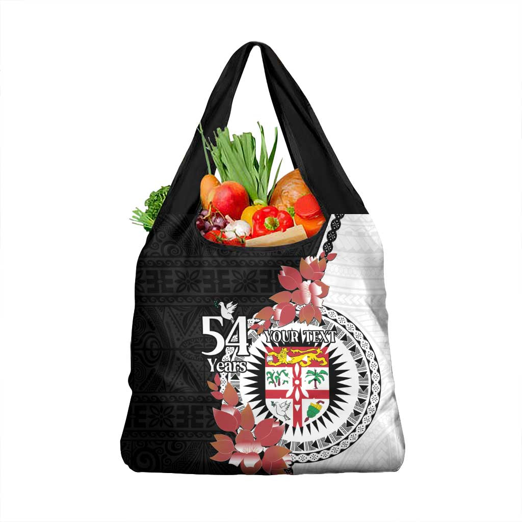 Personalised Fiji Day Grocery Bag Fijian Tapa Pattern Mix Tagimoucia - Black Version LT14 1-pack One Size Black - Polynesian Pride