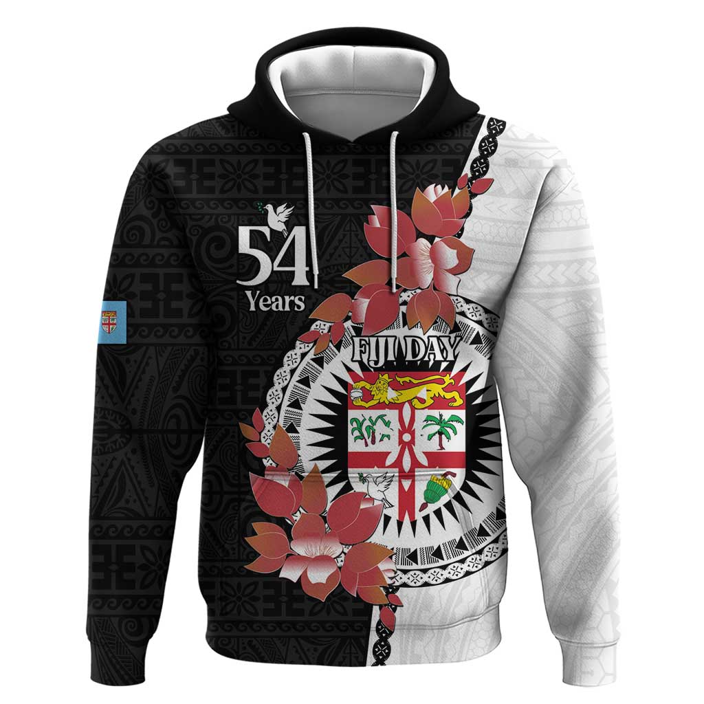 Personalised Fiji Day Hoodie Fijian Tapa Pattern Mix Tagimoucia - Black Version LT14 Pullover Hoodie Black - Polynesian Pride