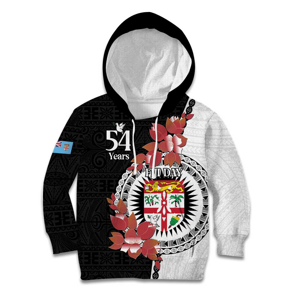 Personalised Fiji Day Kid Hoodie Fijian Tapa Pattern Mix Tagimoucia - Black Version LT14 Hoodie Black - Polynesian Pride