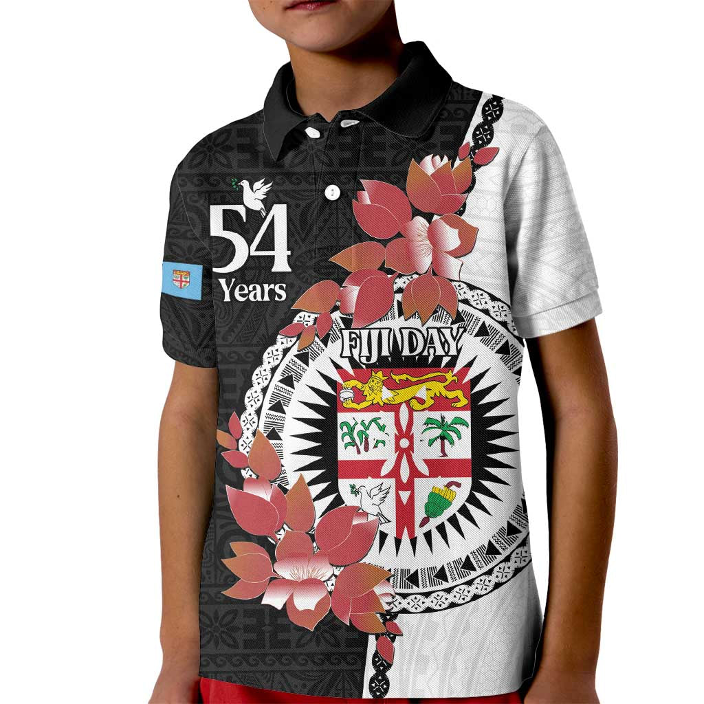 Personalised Fiji Day Kid Polo Shirt Fijian Tapa Pattern Mix Tagimoucia - Black Version LT14 Kid Black - Polynesian Pride