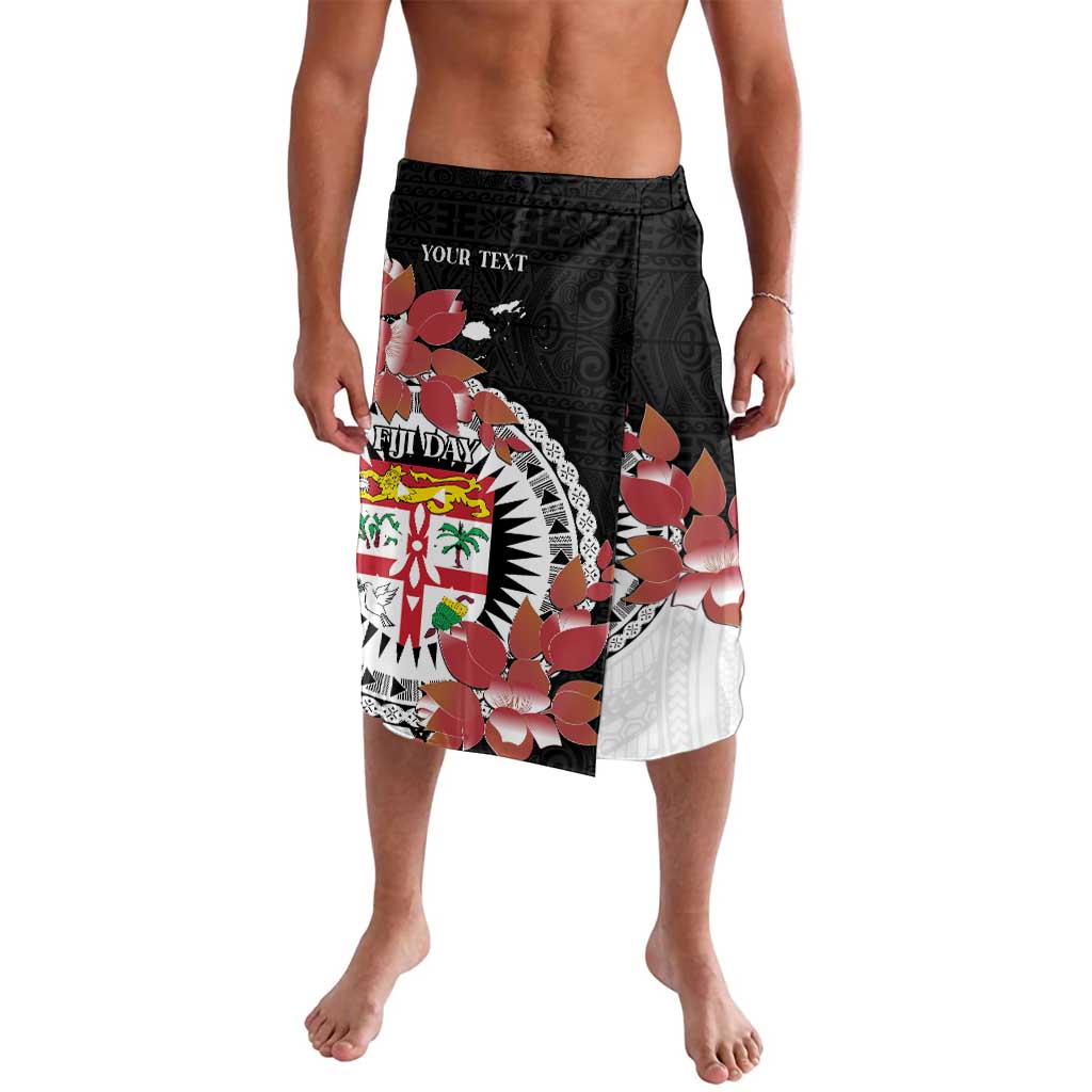 Personalised Fiji Day Lavalava Fijian Tapa Pattern Mix Tagimoucia - Black Version