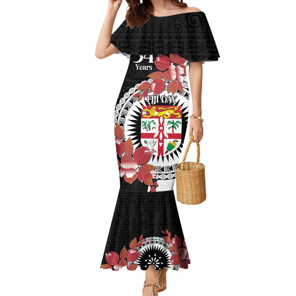 Personalised Fiji Day Mermaid Dress Fijian Tapa Pattern Mix Tagimoucia - Black Version LT14 Women Black - Polynesian Pride