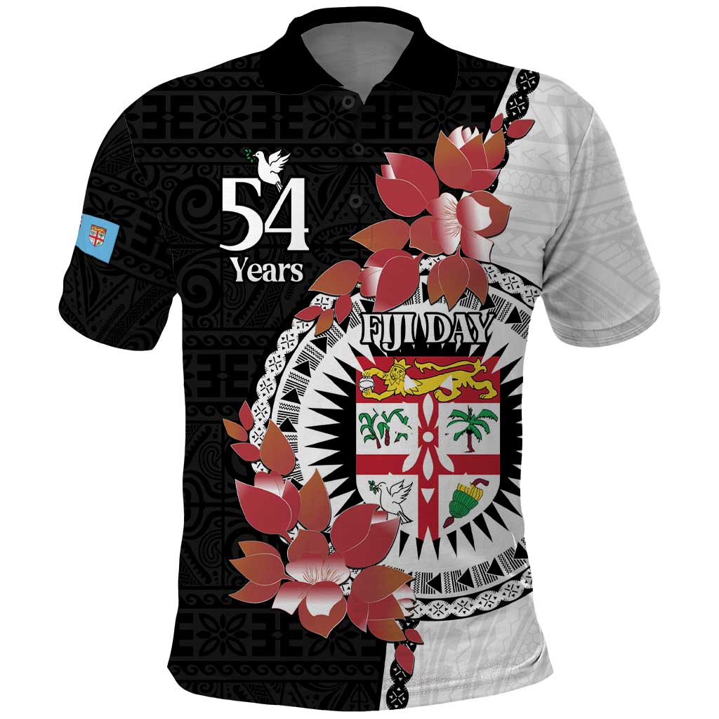 Personalised Fiji Day Polo Shirt Fijian Tapa Pattern Mix Tagimoucia - Black Version LT14 Black - Polynesian Pride