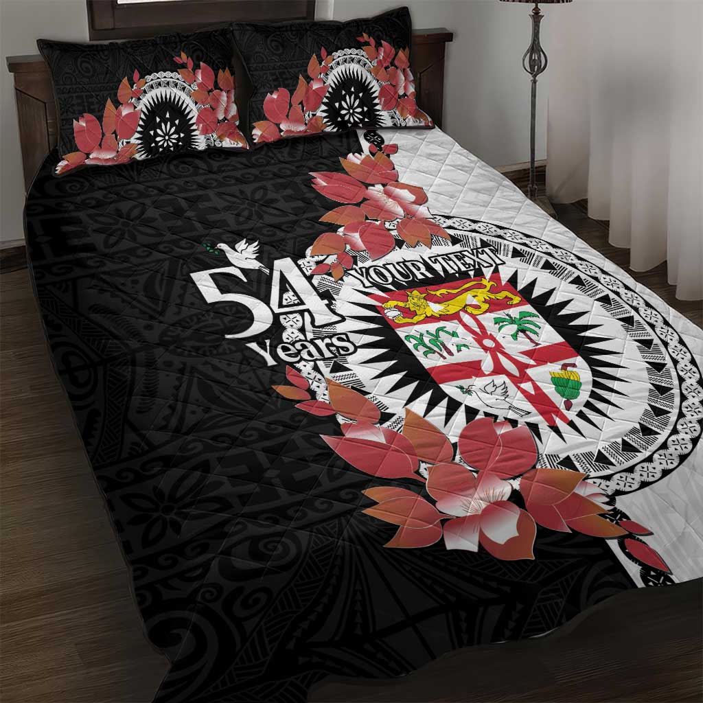 Personalised Fiji Day Quilt Bed Set Fijian Tapa Pattern Mix Tagimoucia - Black Version LT14 Black - Polynesian Pride