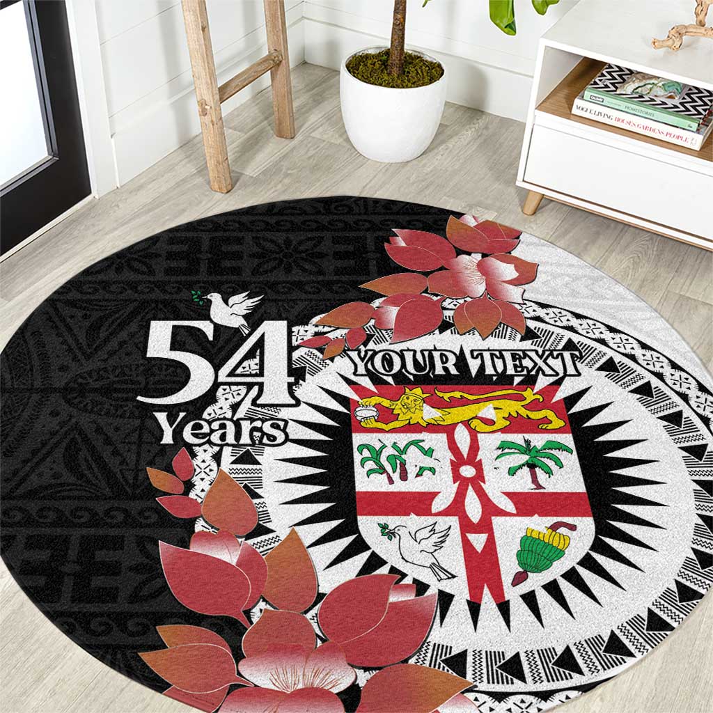 Personalised Fiji Day Round Carpet Fijian Tapa Pattern Mix Tagimoucia - Black Version LT14 Black - Polynesian Pride