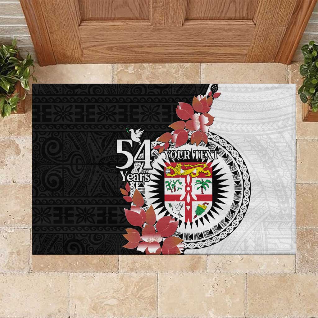 Personalised Fiji Day Rubber Doormat Fijian Tapa Pattern Mix Tagimoucia - Black Version LT14 Black - Polynesian Pride