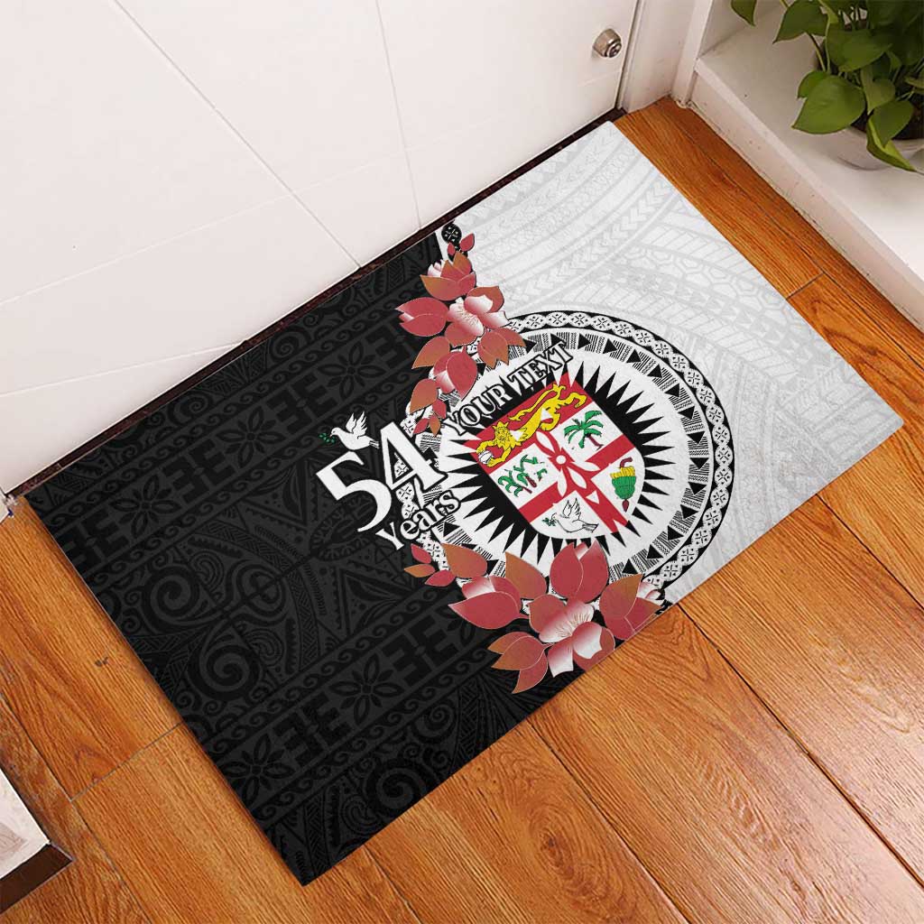 Personalised Fiji Day Rubber Doormat Fijian Tapa Pattern Mix Tagimoucia - Black Version LT14 - Polynesian Pride