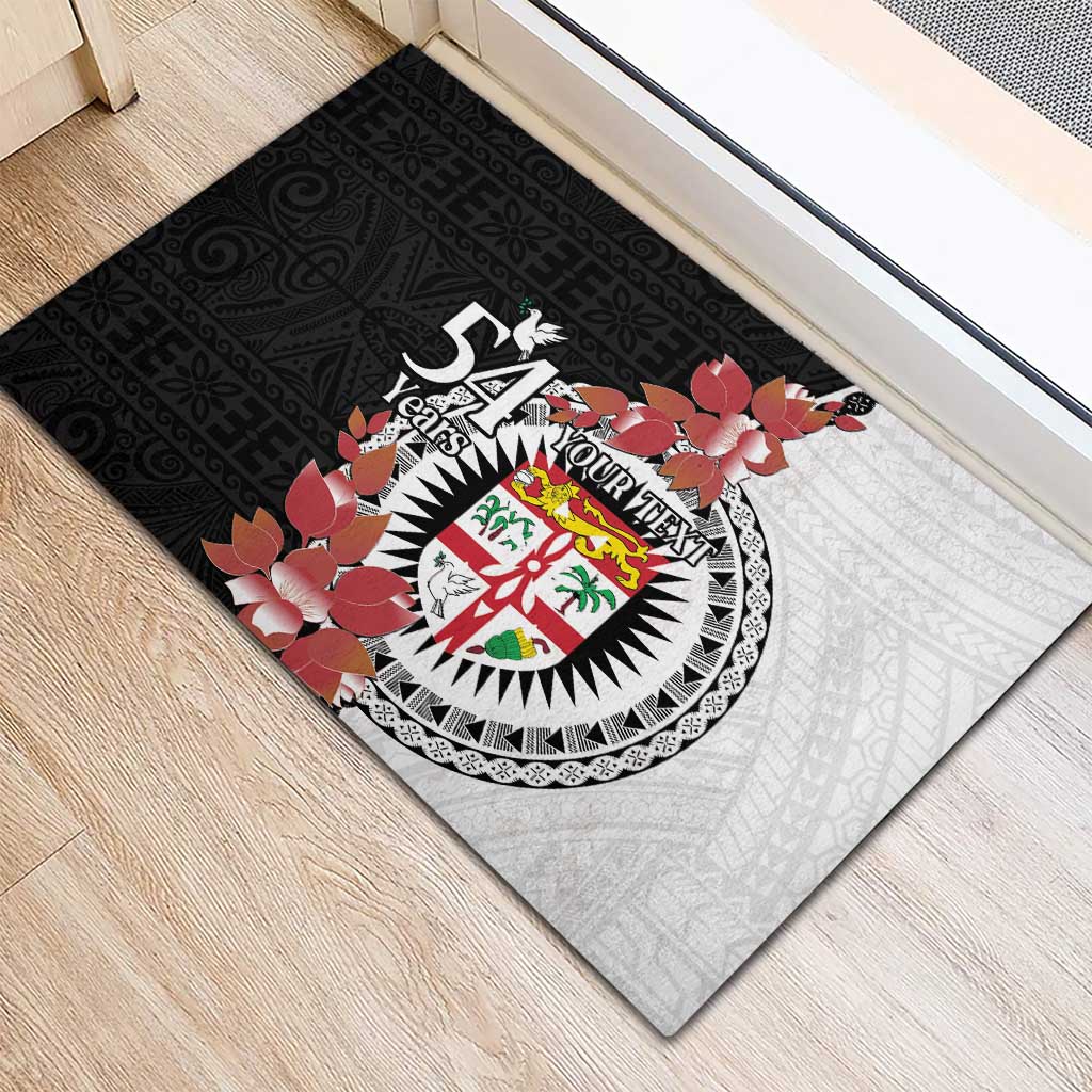 Personalised Fiji Day Rubber Doormat Fijian Tapa Pattern Mix Tagimoucia - Black Version LT14 - Polynesian Pride