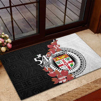 Personalised Fiji Day Rubber Doormat Fijian Tapa Pattern Mix Tagimoucia - Black Version LT14 - Polynesian Pride