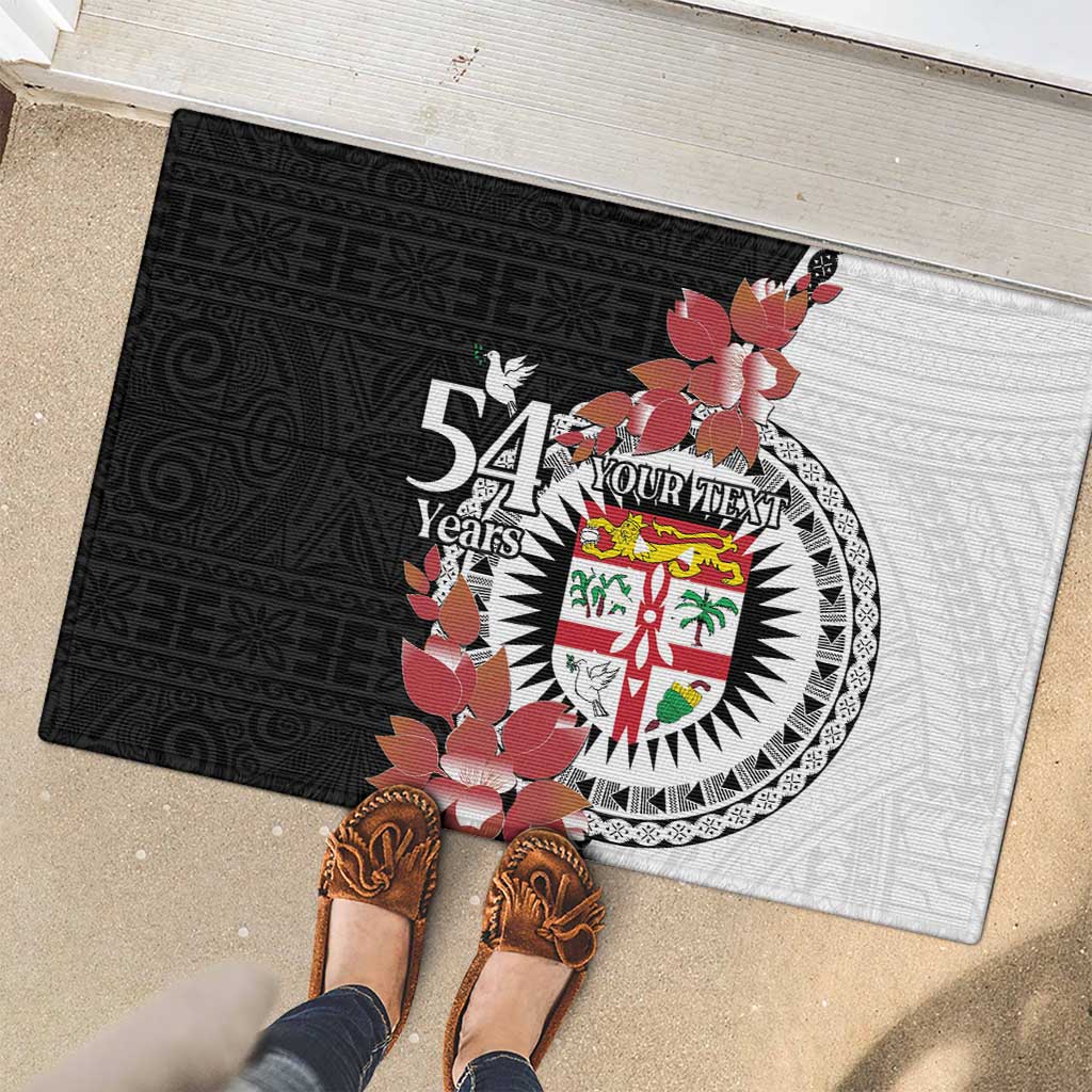 Personalised Fiji Day Rubber Doormat Fijian Tapa Pattern Mix Tagimoucia - Black Version LT14 - Polynesian Pride