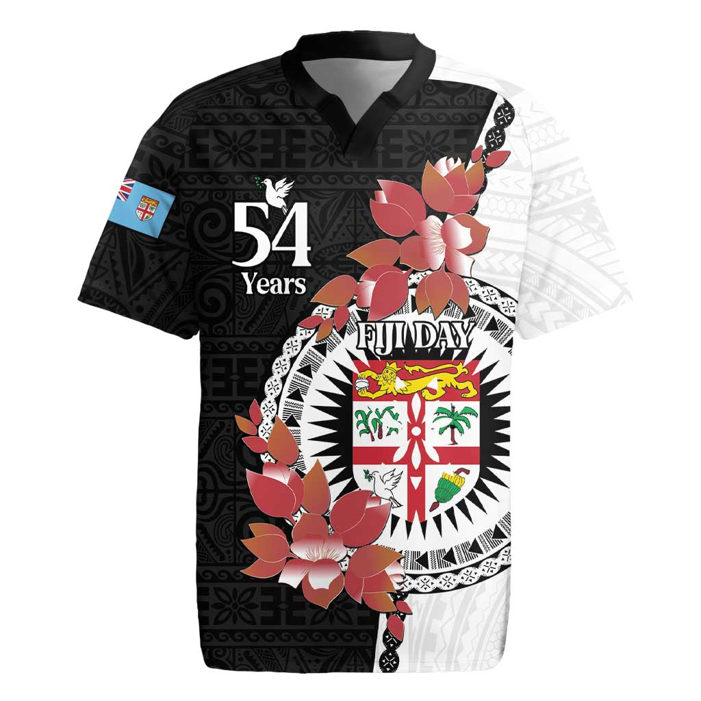 Personalised Fiji Day Rugby Jersey Fijian Tapa Pattern Mix Tagimoucia - Black Version LT14 Black - Polynesian Pride