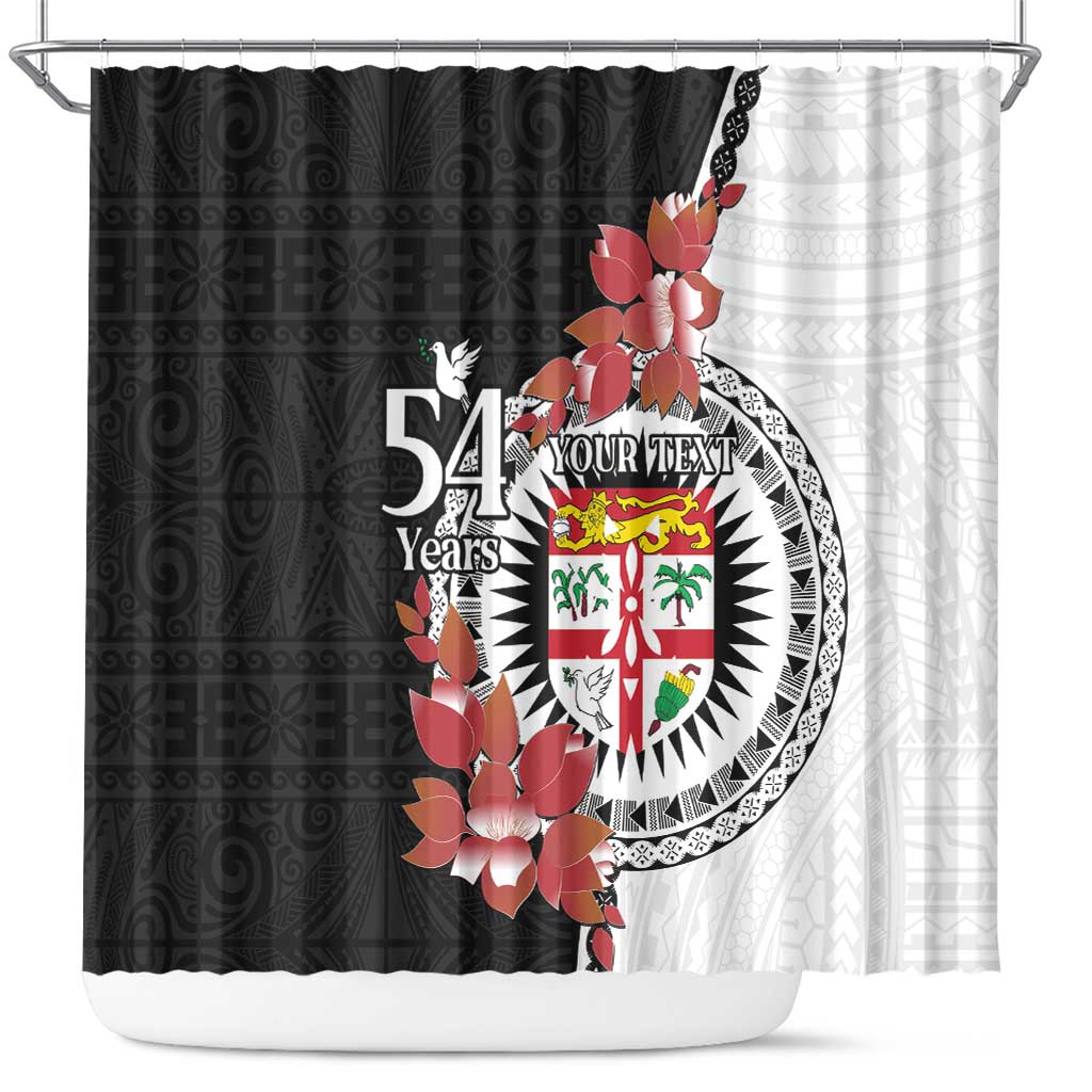 Personalised Fiji Day Shower Curtain Fijian Tapa Pattern Mix Tagimoucia - Black Version LT14 Black - Polynesian Pride