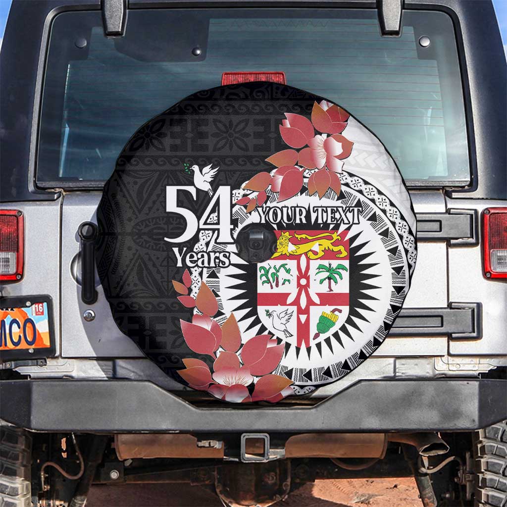 Personalised Fiji Day Spare Tire Cover Fijian Tapa Pattern Mix Tagimoucia - Black Version