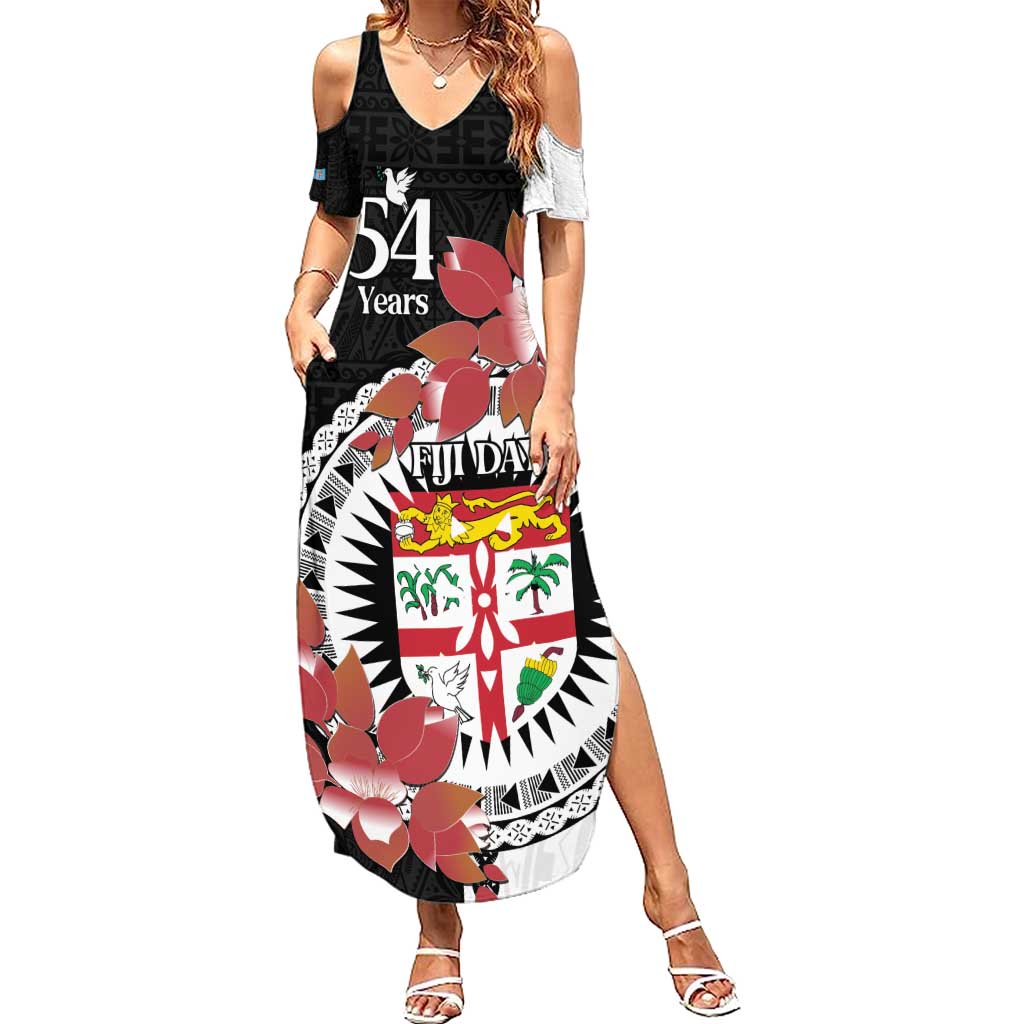 Personalised Fiji Day Summer Maxi Dress Fijian Tapa Pattern Mix Tagimoucia - Black Version LT14 Women Black - Polynesian Pride