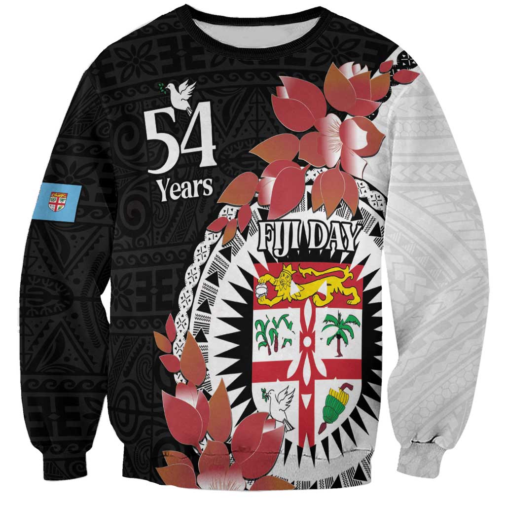 Personalised Fiji Day Sweatshirt Fijian Tapa Pattern Mix Tagimoucia - Black Version LT14 Unisex Black - Polynesian Pride